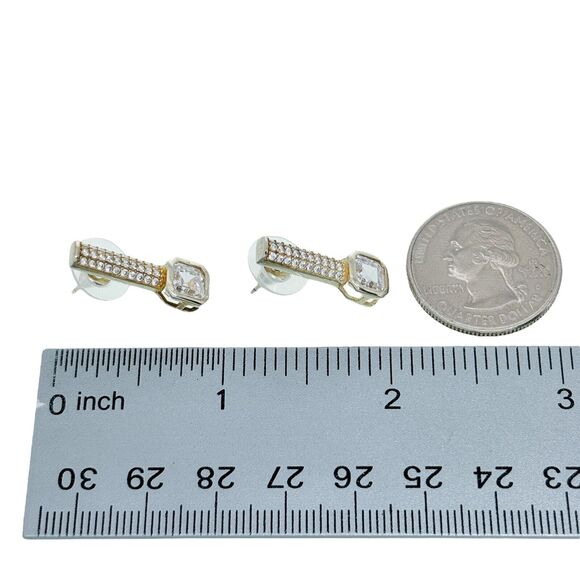 Vintage Sterling Silver 925 Gold Plated Pave Cubic Zirconia Drop Earrings - Picture 4 of 5